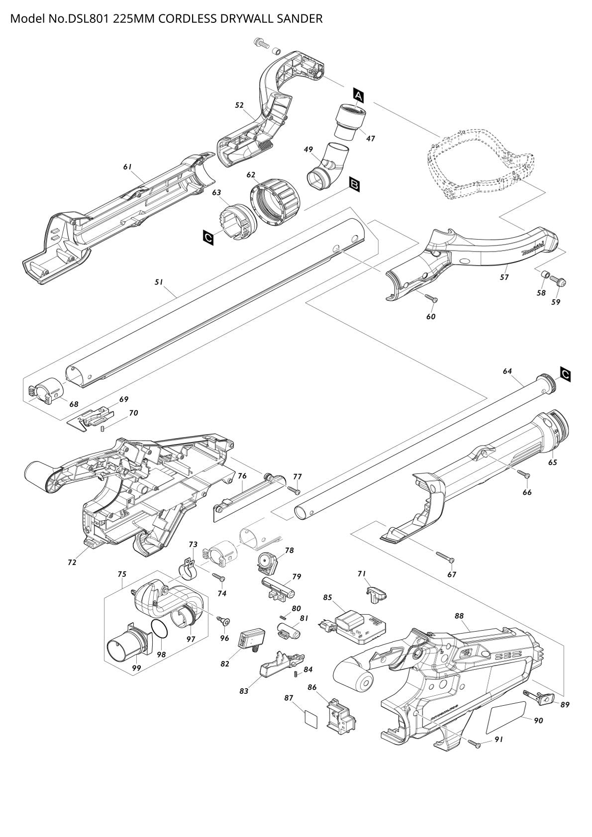 Pièces détachées ponceuse à plâtre sans fil Makita DSL801