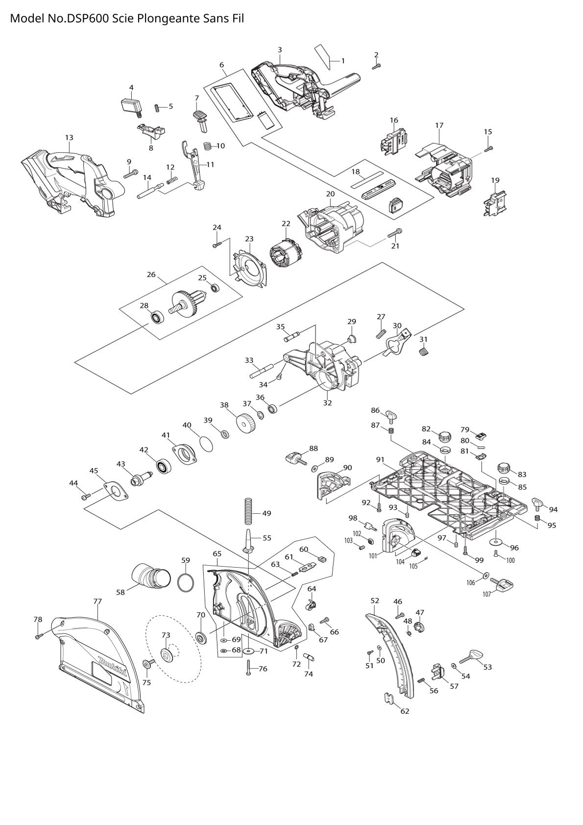 Pièces détachées scie plongeante sans fil Makita DSP600