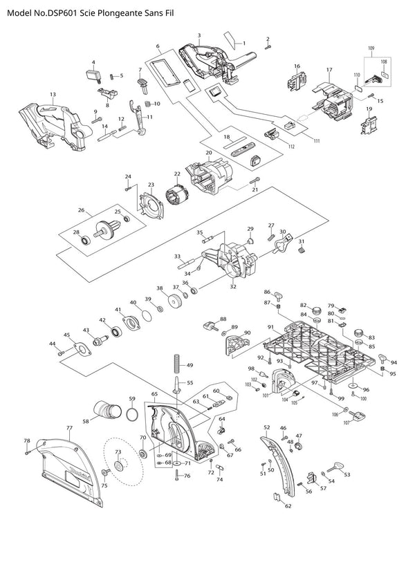 Pièces détachées scie plongeante sans fil Makita DSP601