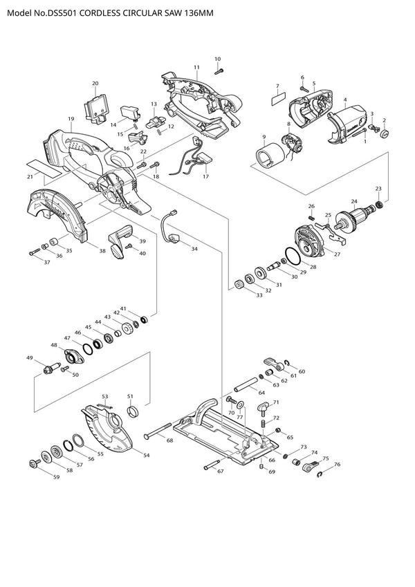 Pièces détachées scie circulaire sans fil Makita DSS501