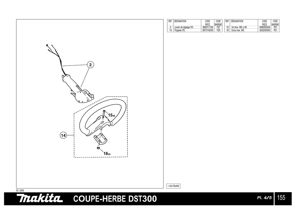 Pièces détachées agrafeuse sans fil Makita DST300