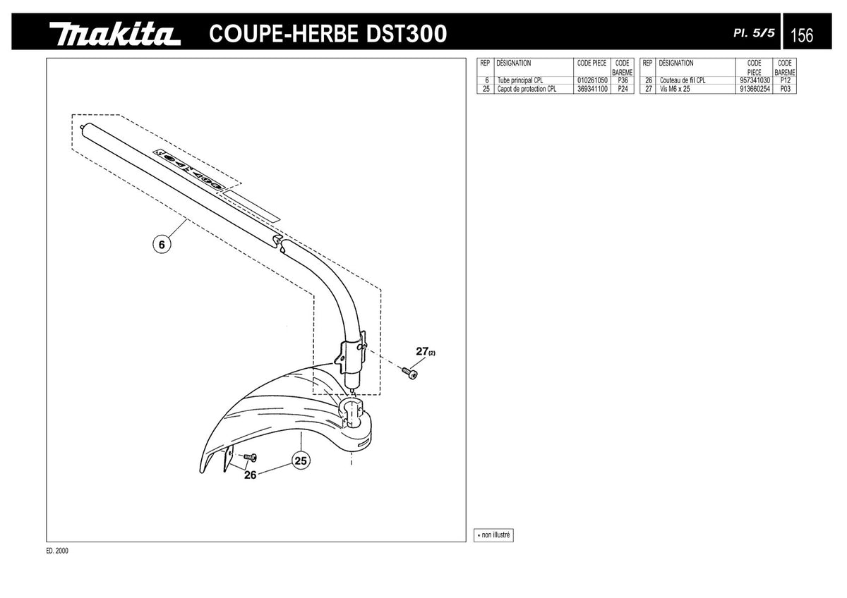Pièces détachées agrafeuse sans fil Makita DST300