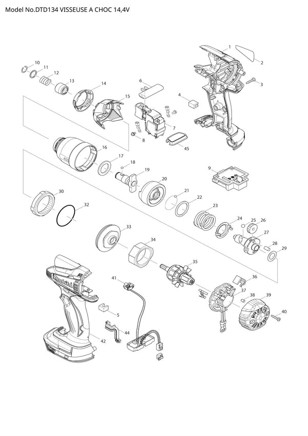 Pièces détachées visseuse à chocs sans fil Makita DTD134