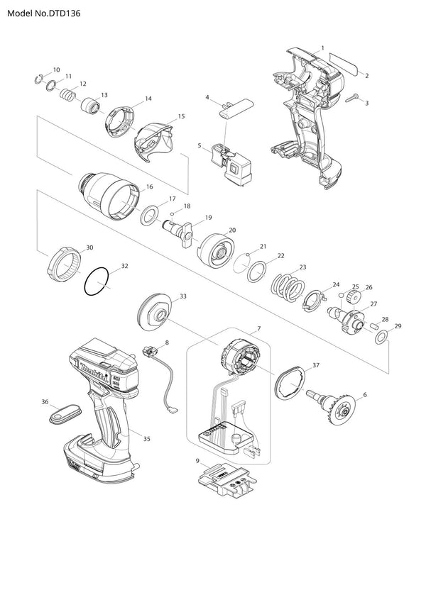 Pièces détachées visseuse à chocs sans fil Makita DTD136