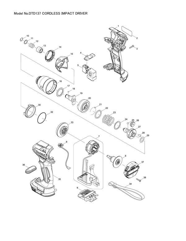 Pièces détachées visseuse à chocs sans fil Makita DTD137