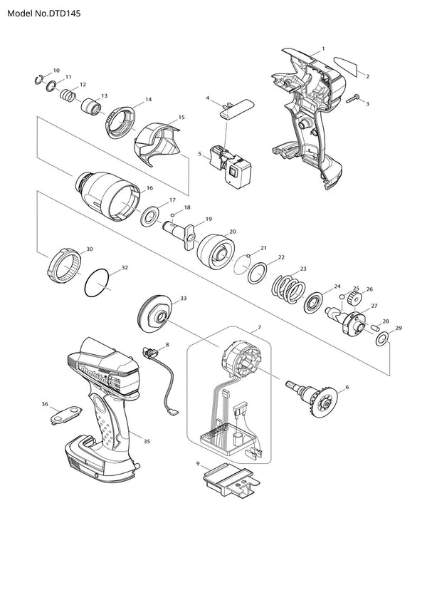 Pièces détachées visseuse à chocs sans fil Makita DTD145