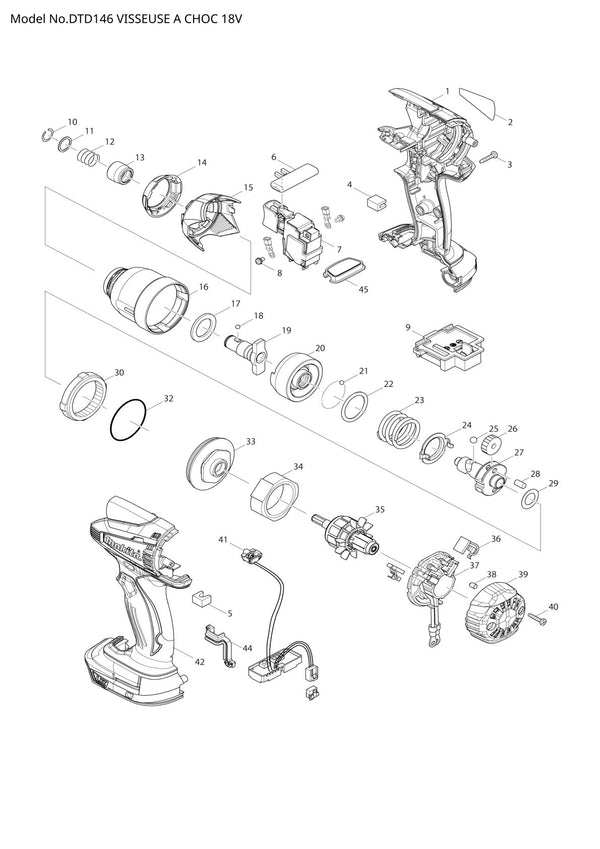 Pièces détachées visseuse à chocs sans fil Makita DTD146