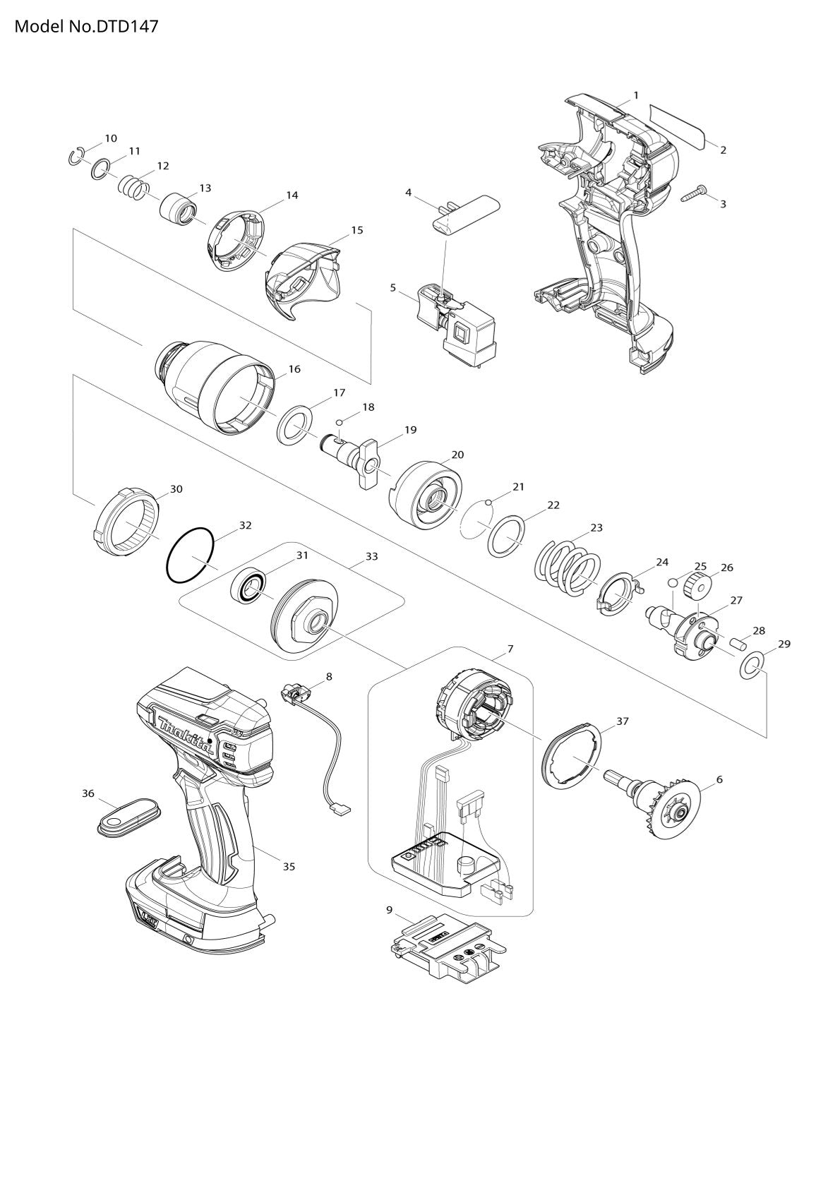 Pièces détachées visseuse à chocs sans fil Makita DTD147