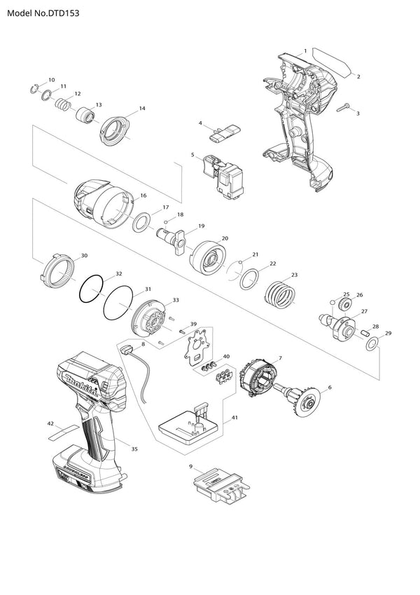 Pièces détachées visseuse à chocs sans fil Makita DTD153