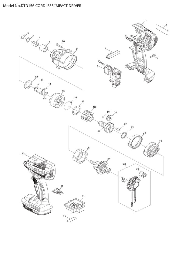 Pièces détachées visseuse à chocs sans fil Makita DTD156