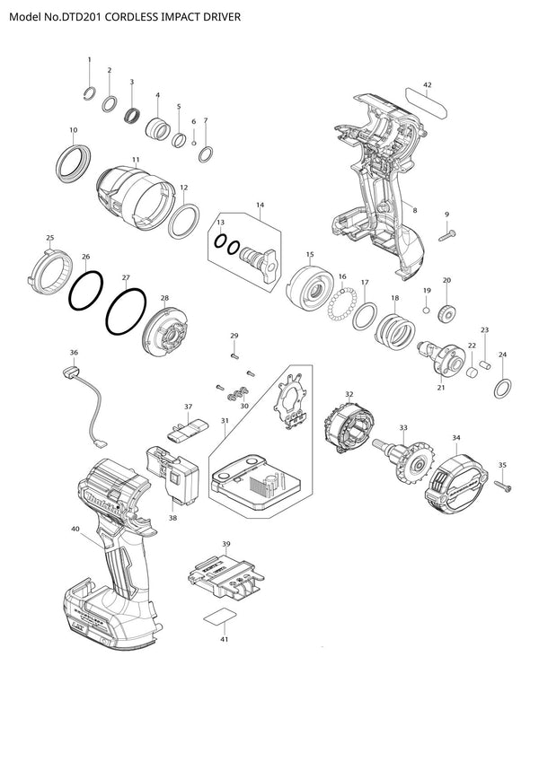 Pièces détachées visseuse à chocs sans fil Makita DTD201