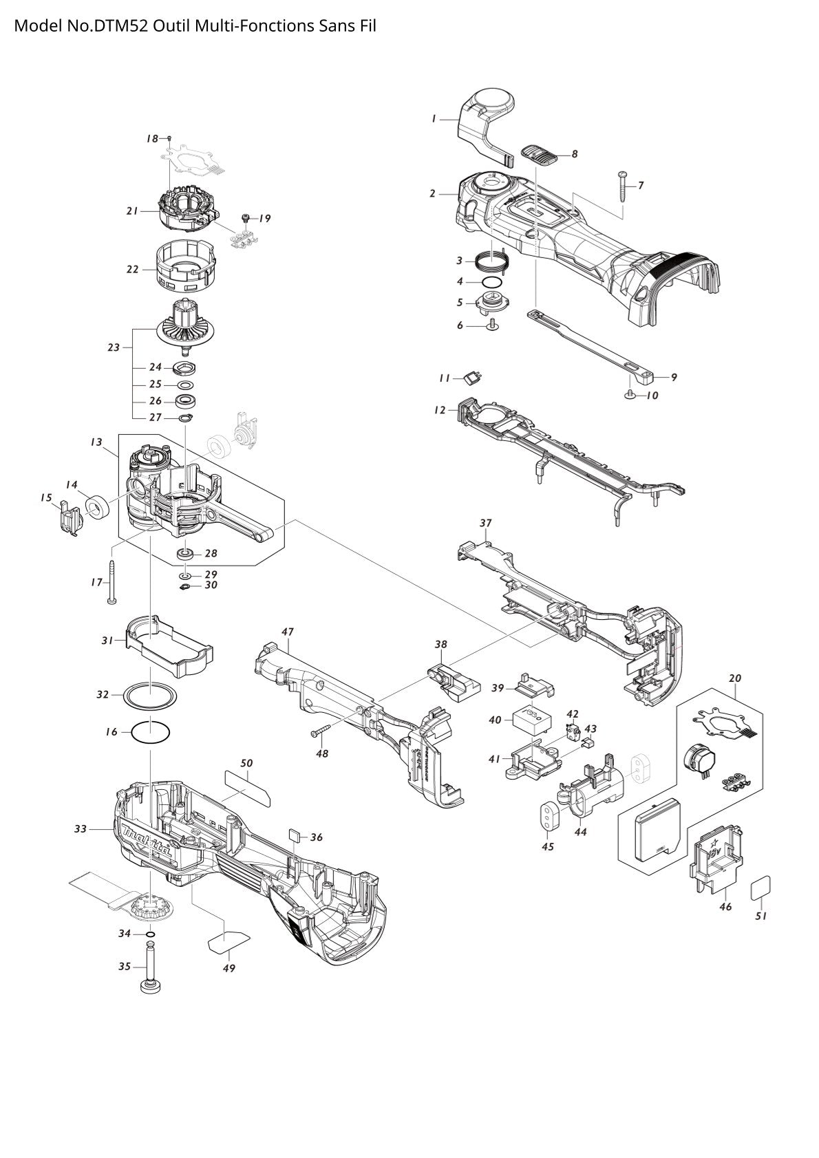 Pièces détachées outil multifonction sans fil Makita DTM52