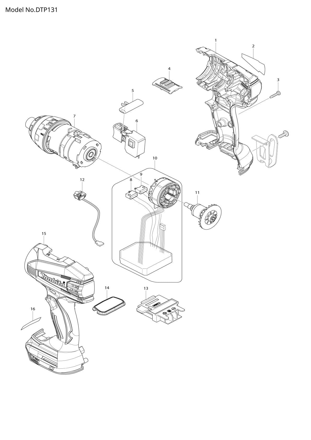 Pièces détachées perceuse-visseuse à percussion sans fil Makita DTP131