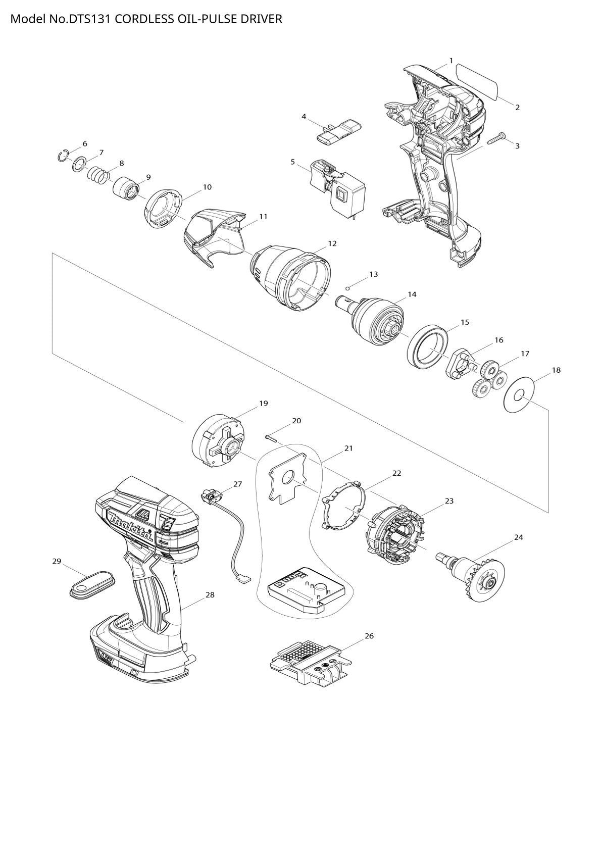 Pièces détachées visseuse à chocs sans fil Makita DTS131