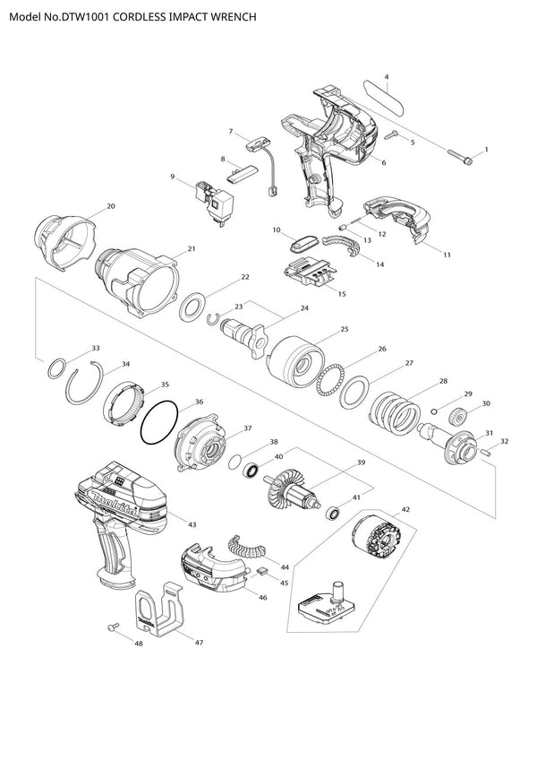 Pièces détachées boulonneuse sans fil Makita DTW1001