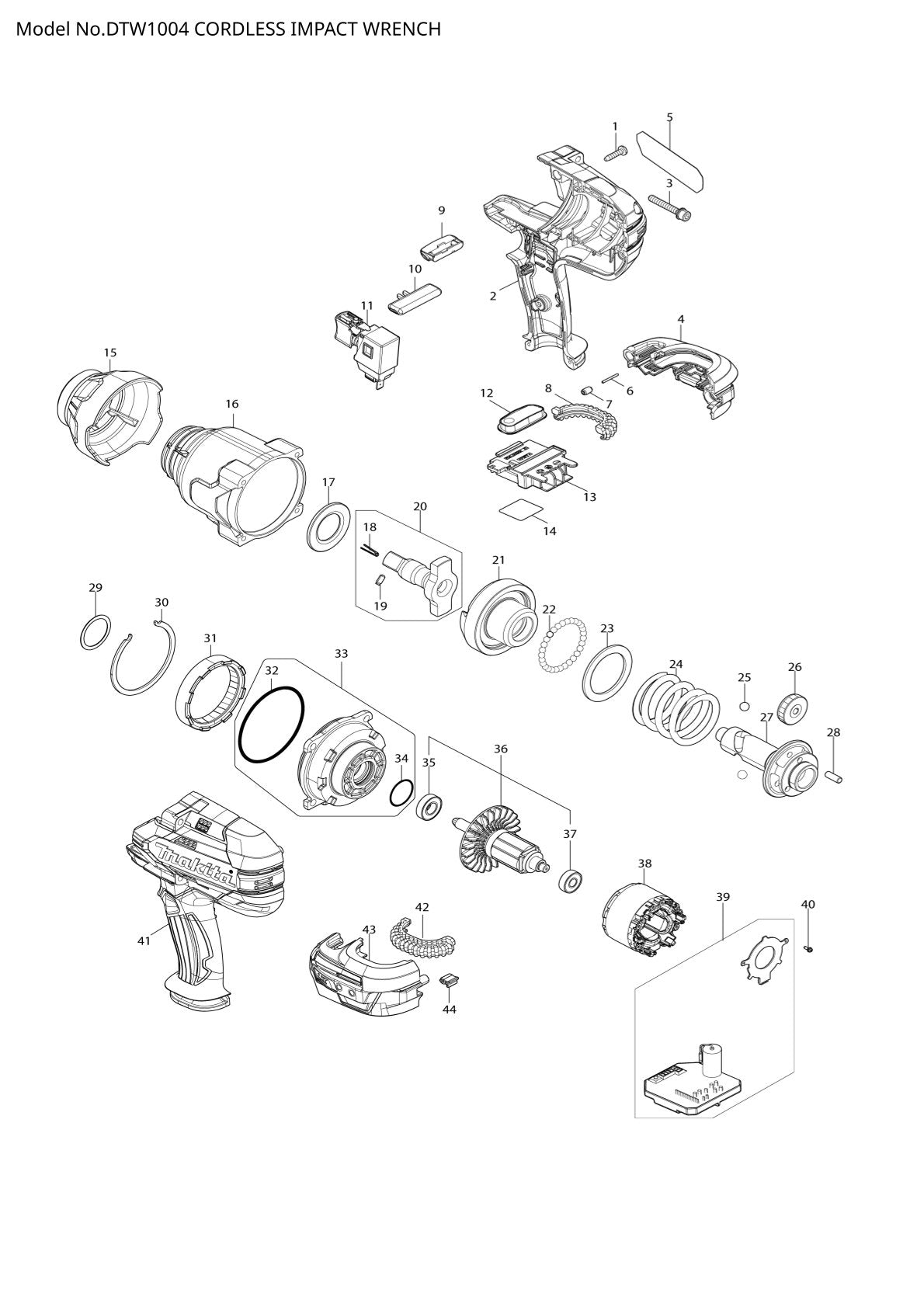 Pièces détachées boulonneuse sans fil Makita DTW1004