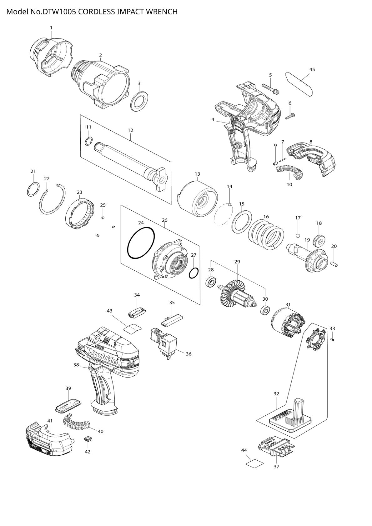 Pièces détachées boulonneuse sans fil Makita DTW1005