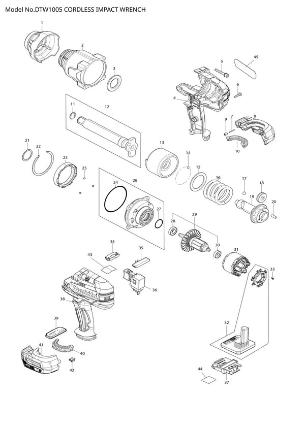 Pièces détachées boulonneuse sans fil Makita DTW1005