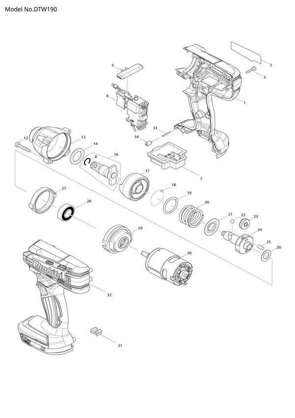 Pièces détachées boulonneuse sans fil Makita DTW190