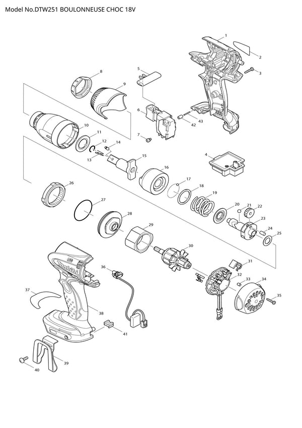 Pièces détachées boulonneuse sans fil Makita DTW251