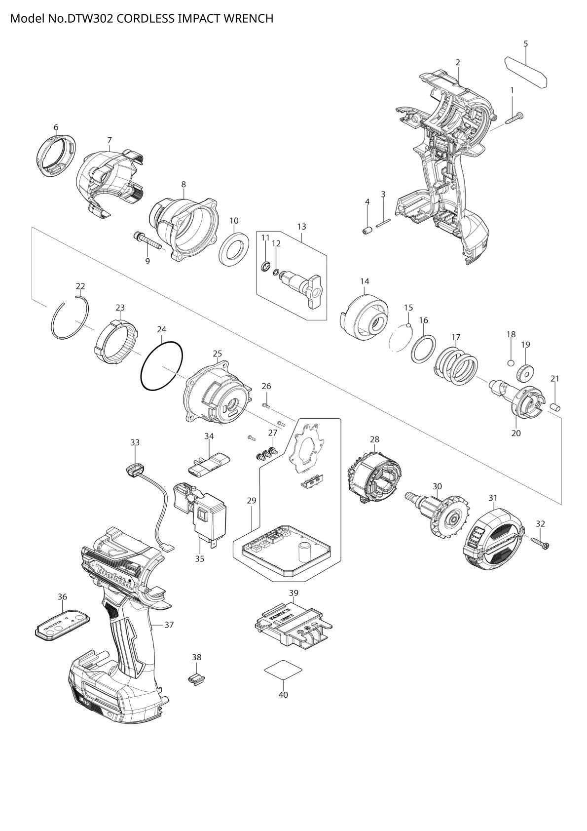 Pièces détachées boulonneuse sans fil Makita DTW302