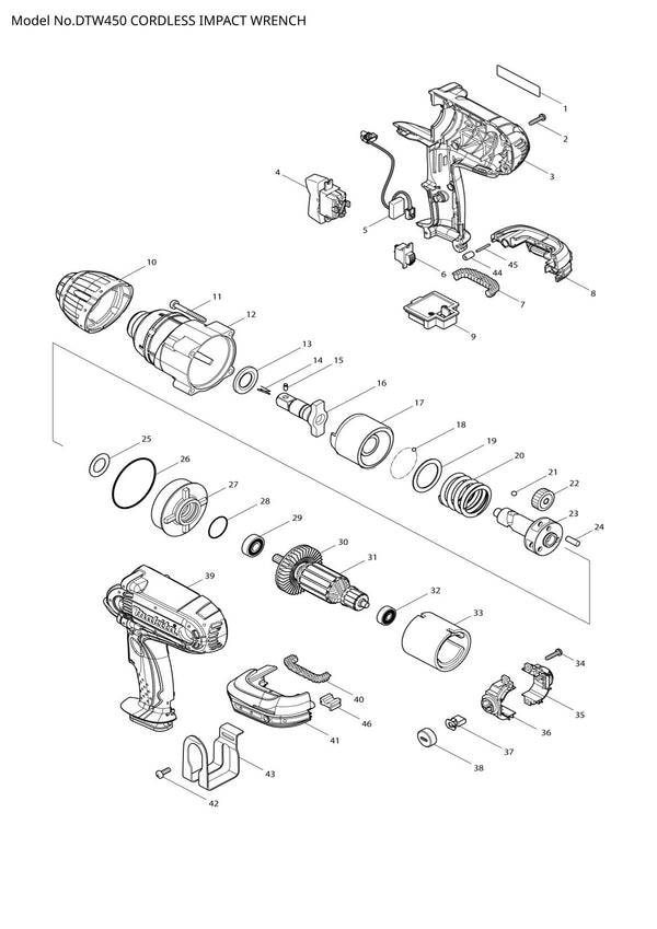 Pièces détachées boulonneuse sans fil Makita DTW450