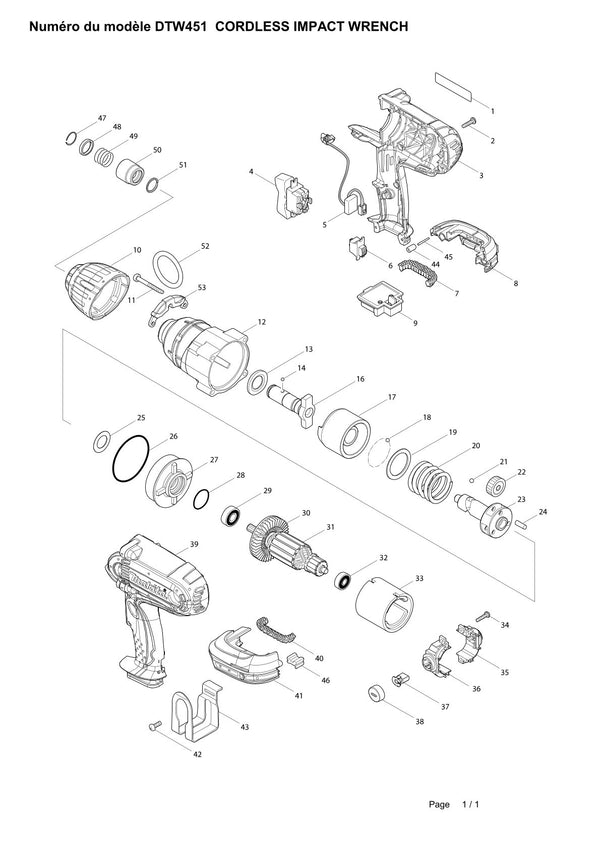 Pièces détachées boulonneuse sans fil Makita DTW451
