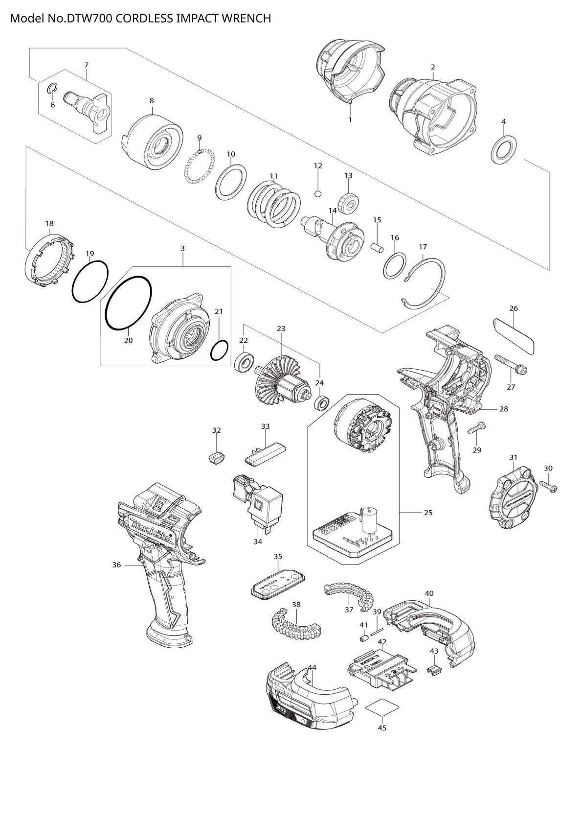 Pièces détachées boulonneuse sans fil Makita DTW700