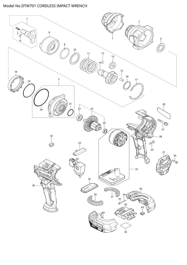 Pièces détachées boulonneuse sans fil Makita DTW701