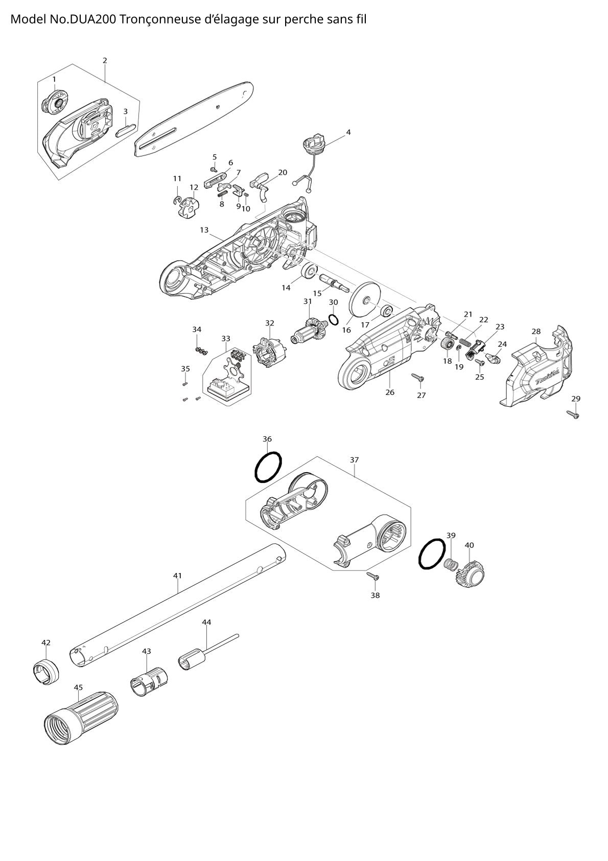 Pièces détachées moteur multifonction sans fil Makita DUA200
