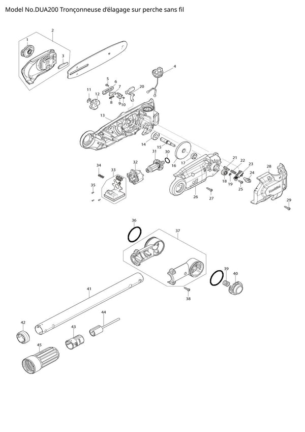 Pièces détachées moteur multifonction sans fil Makita DUA200