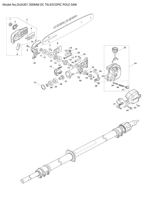 Pièces détachées moteur multifonction sans fil Makita DUA301