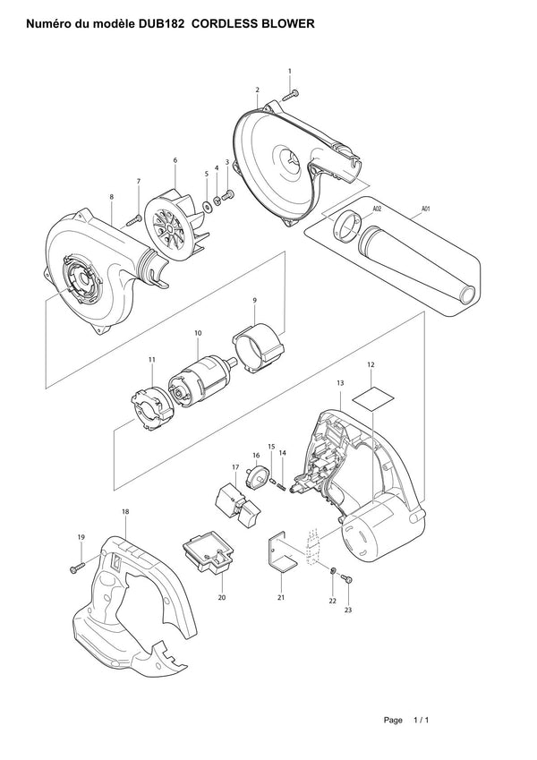 Pièces détachées souffleur sans fil Makita DUB182