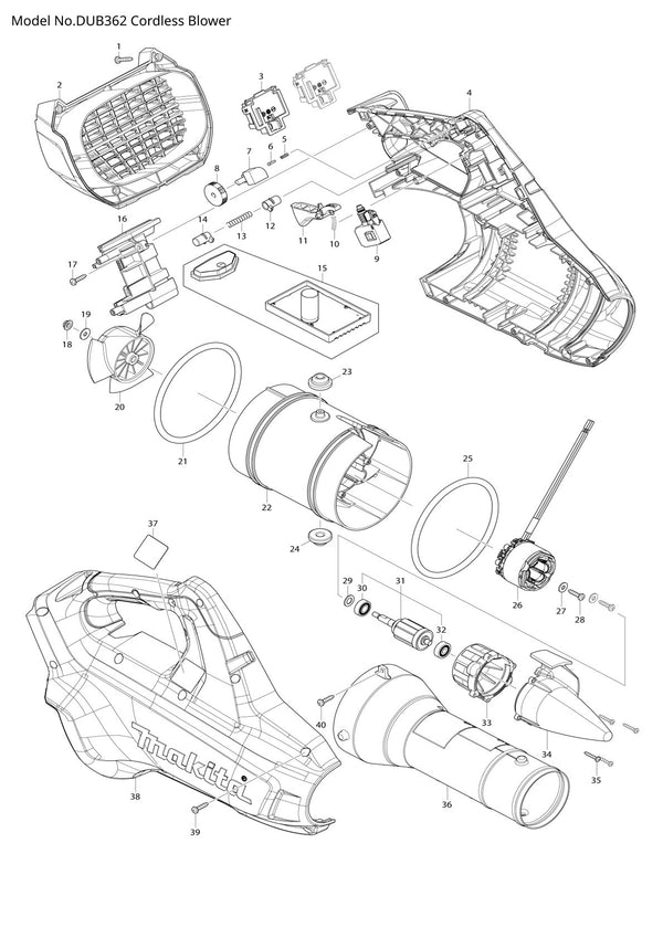 Pièces détachées souffleur sans fil Makita DUB362