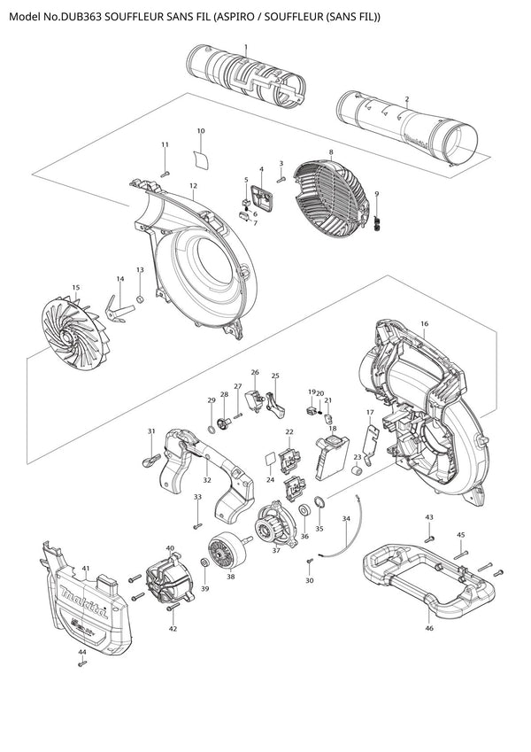 Pièces détachées souffleur sans fil Makita DUB363