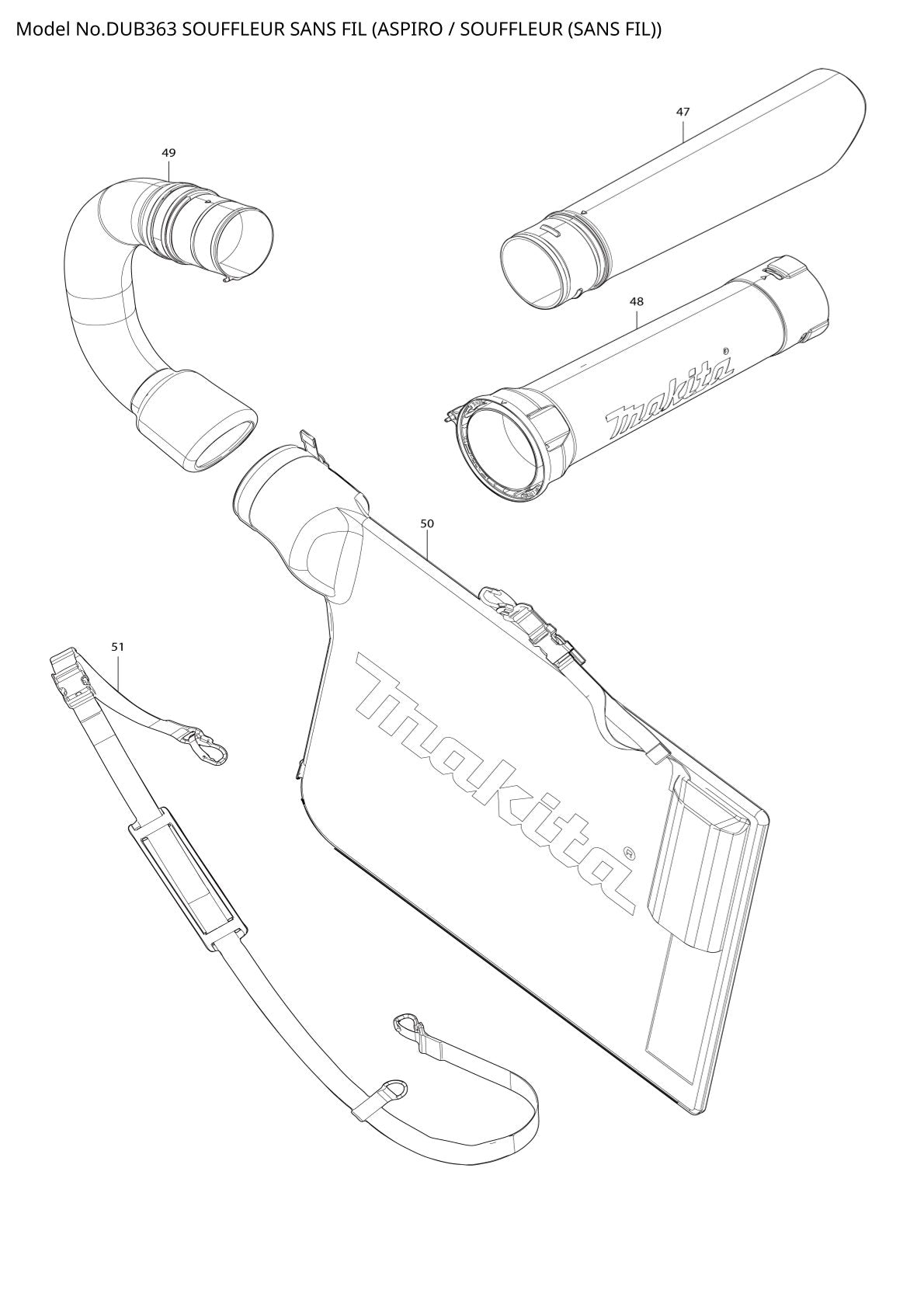 Pièces détachées souffleur sans fil Makita DUB363
