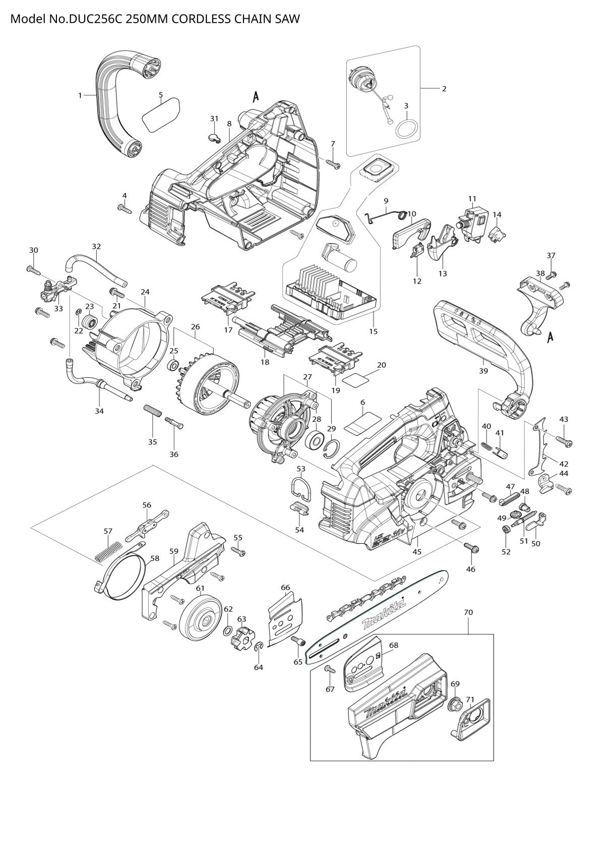 Pièces détachées tronçonneuse sans fil Makita DUC256C