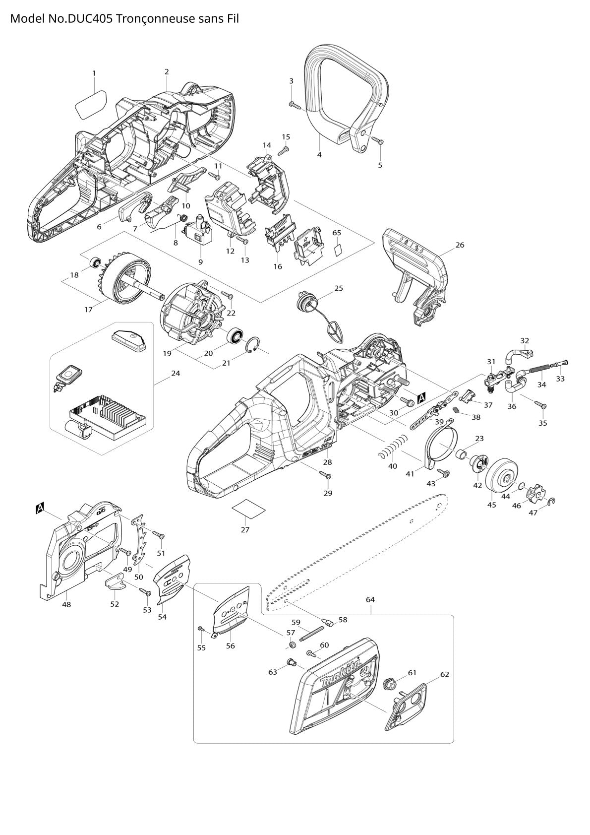 Pièces détachées tronçonneuse sans fil Makita DUC405