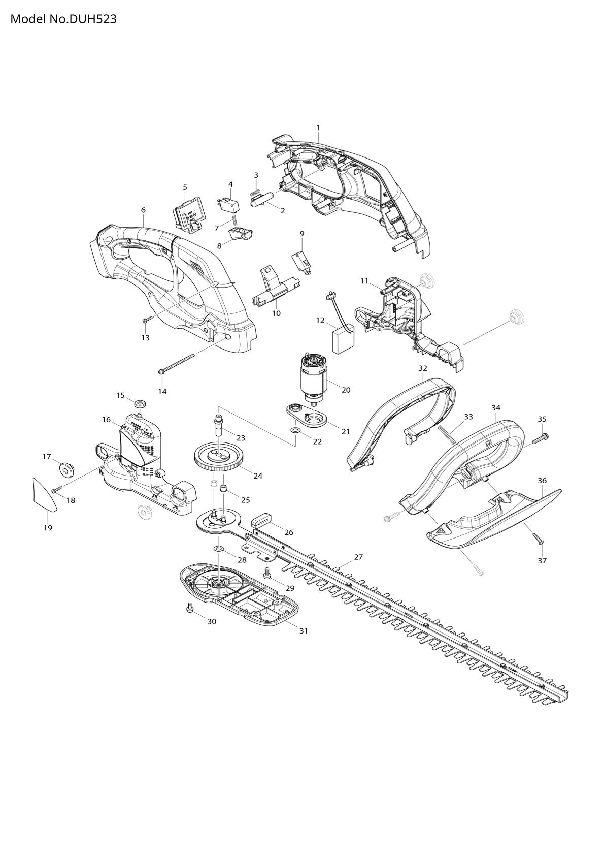 Pièces détachées taille-haie sans fil Makita DUH523