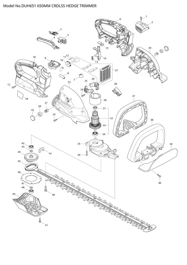 Pièces détachées taille-haie sans fil Makita DUH651