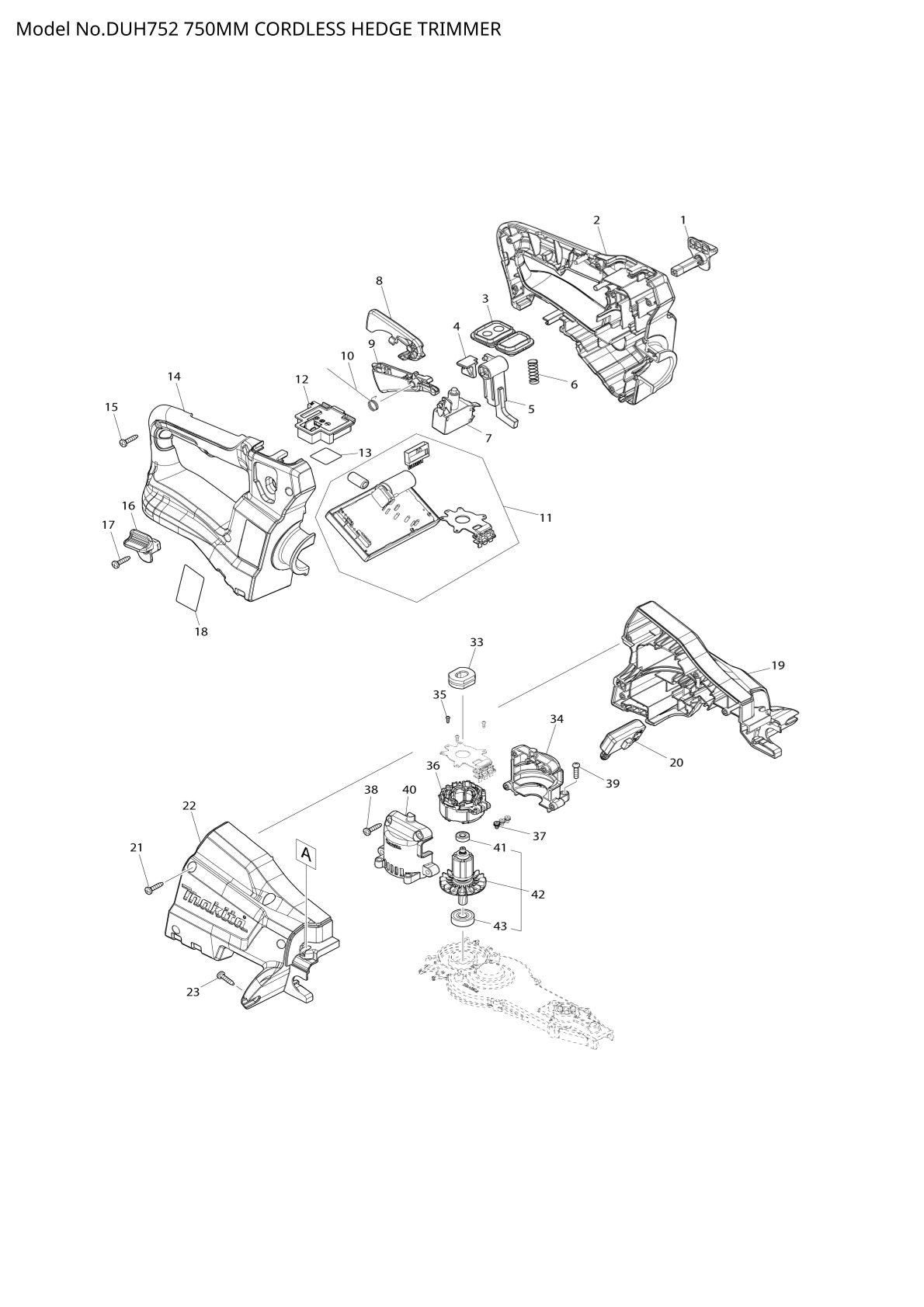 Pièces détachées taille-haie sans fil Makita DUH752