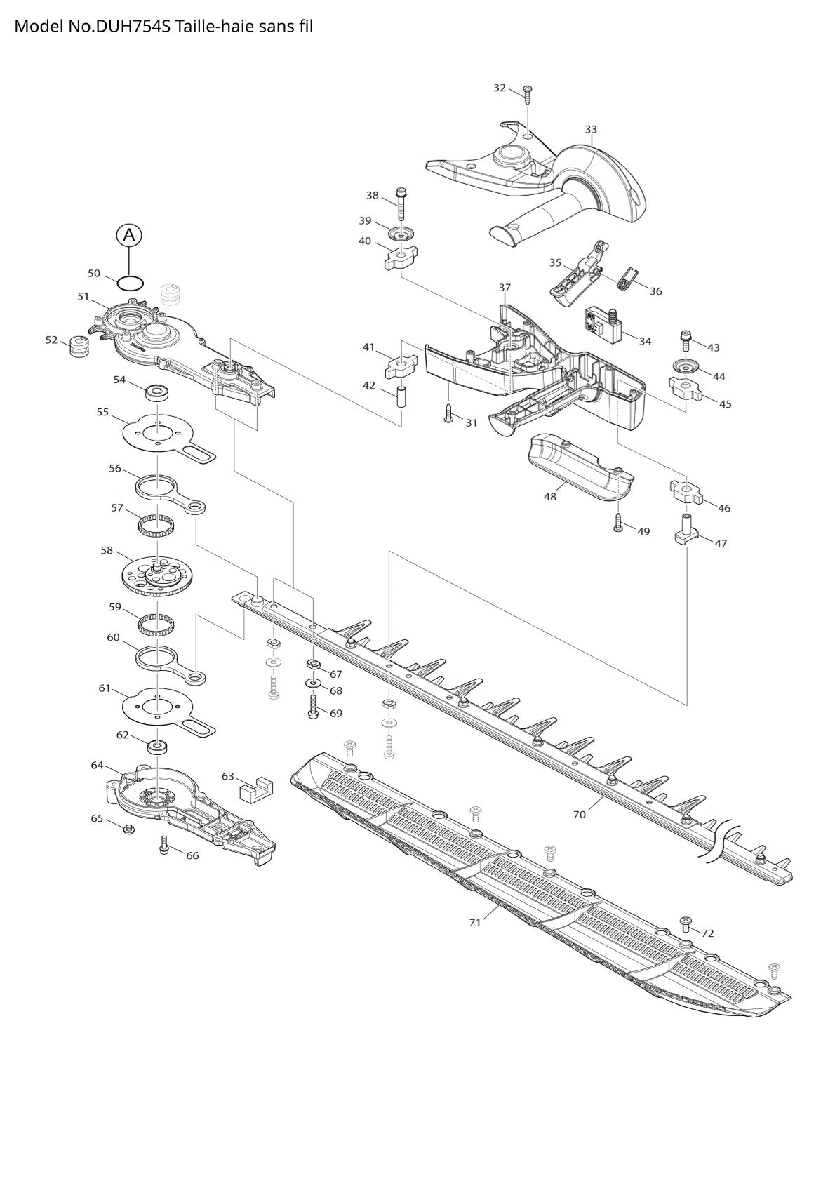 Pièces détachées taille-haie sans fil Makita DUH754S