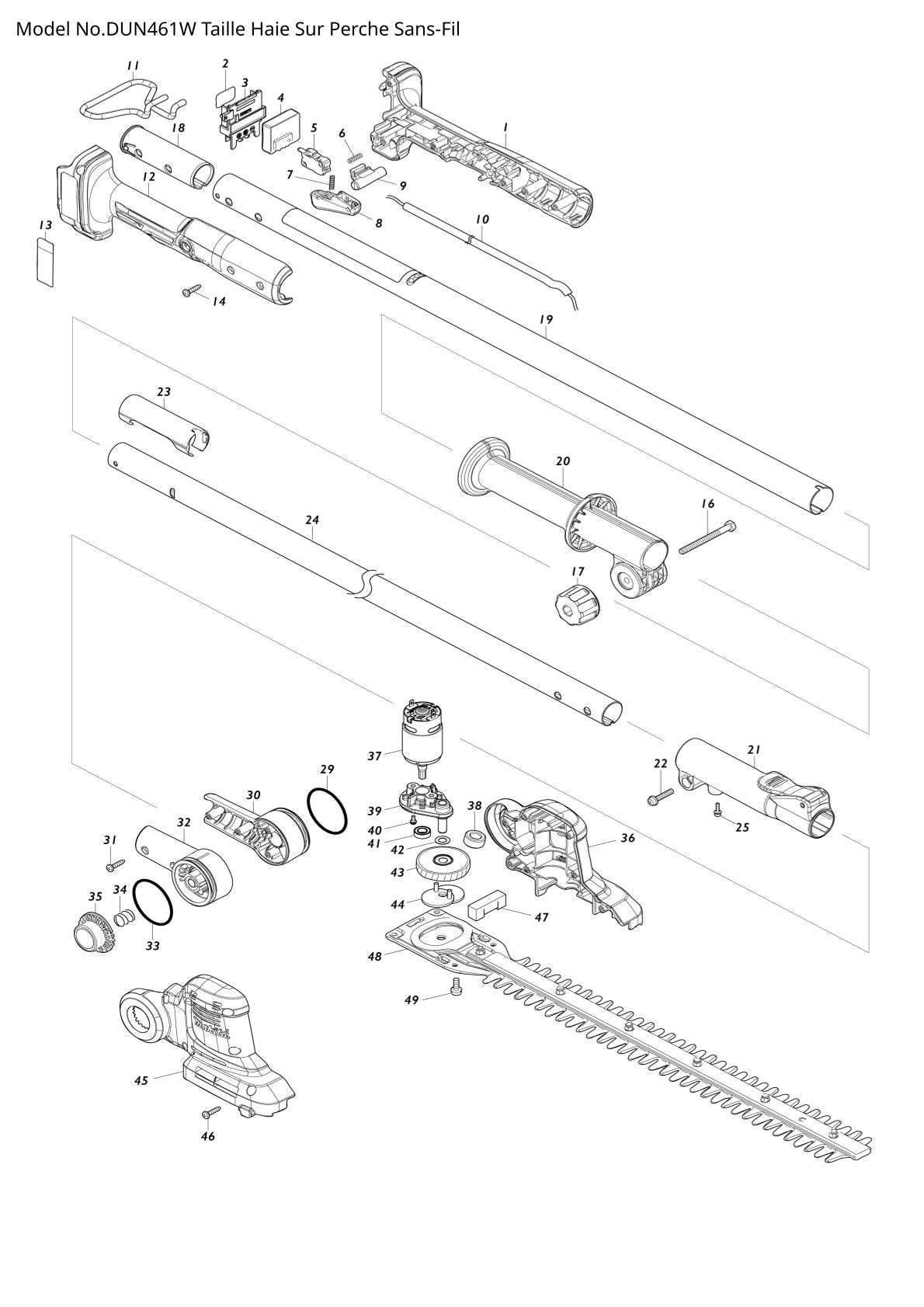 Pièces détachées taille-haie sur perche sans fil Makita DUN461W