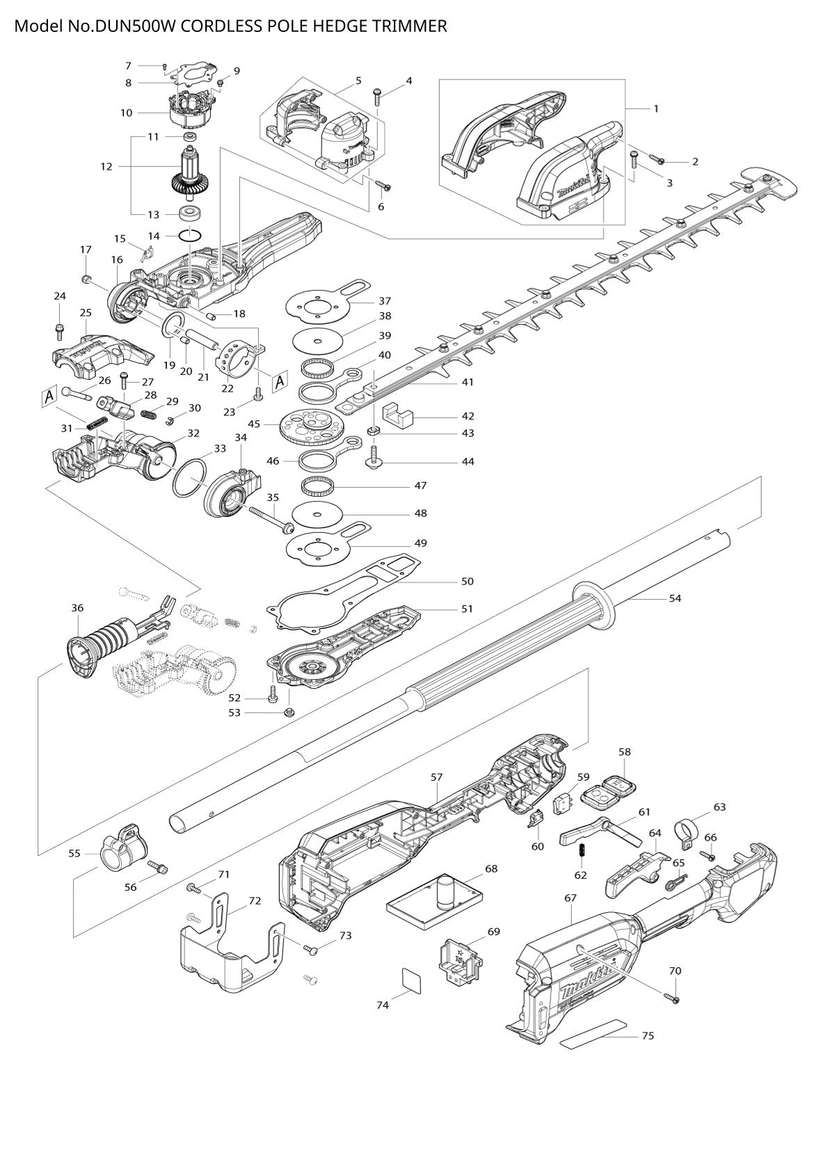 Pièces détachées taille-haie sur perche sans fil Makita DUN500W