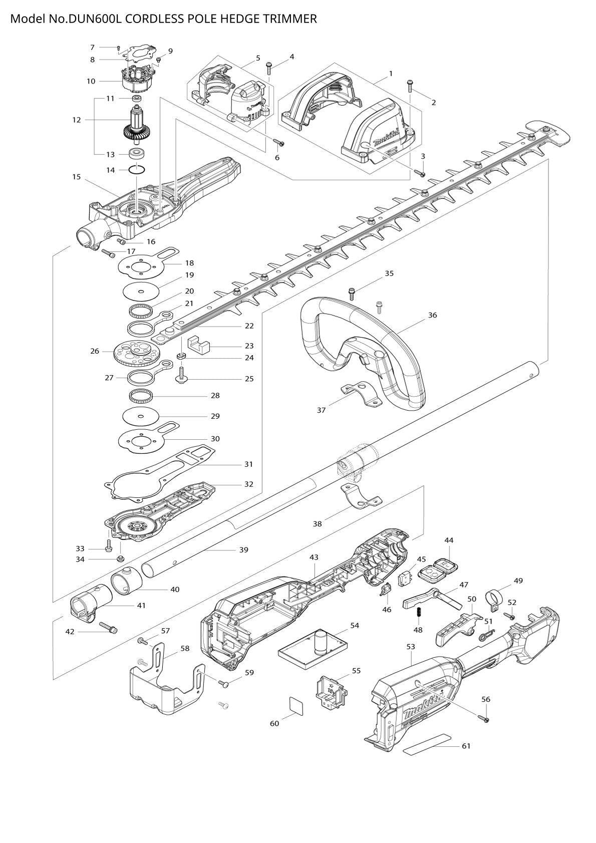 Pièces détachées taille-haie sur perche sans fil Makita DUN600L