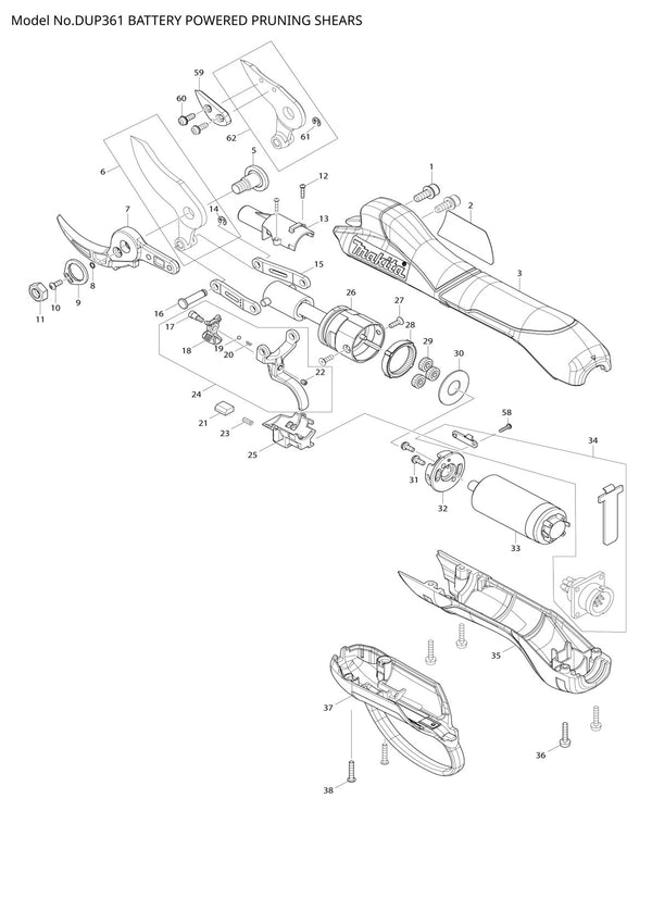 Pièces détachées sécateur sans fil Makita DUP361