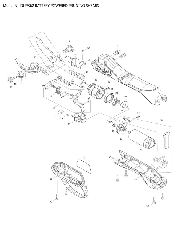 Pièces détachées sécateur sans fil Makita DUP362