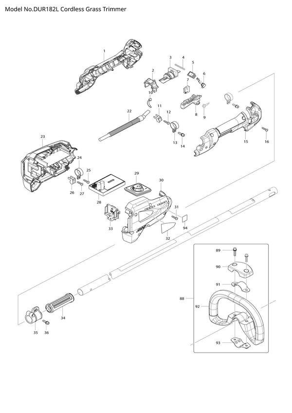 Pièces détachées coupe-herbe sans fil Makita DUR182L