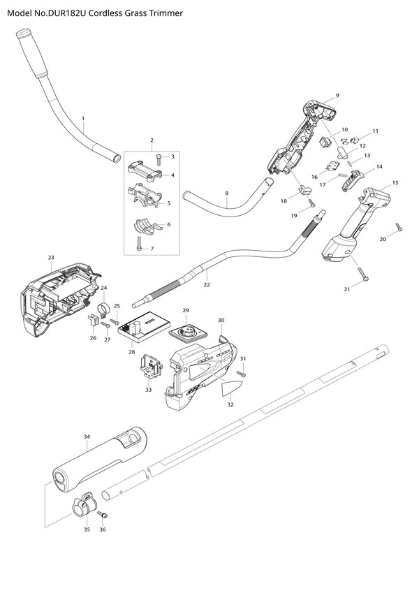 Pièces détachées coupe-herbe sans fil Makita DUR182U