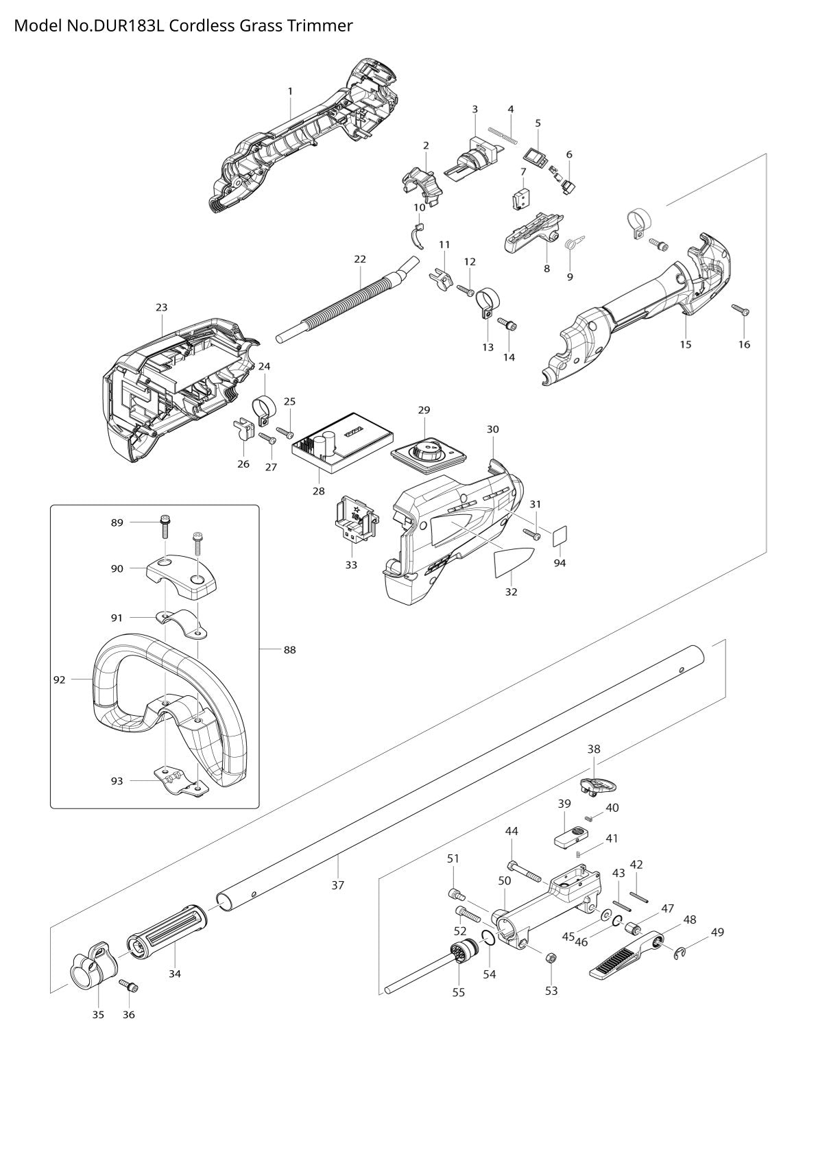 Pièces détachées coupe-herbe sans fil Makita DUR183L
